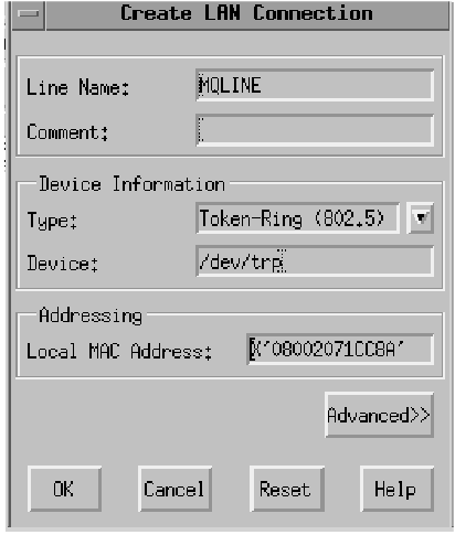 Create LAN Connection window. Instructions on entering information in the window are given in the text following this figure.