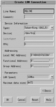 Create LAN Connection window (advanced). Instructions on entering information in the window are given in the text following this figure.
