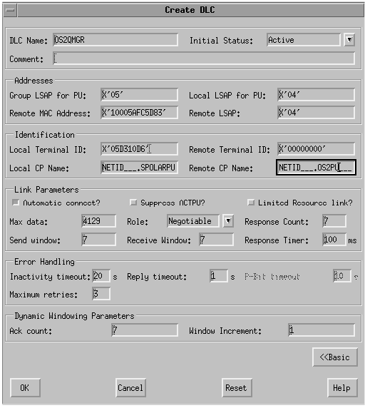 Create DLC (advanced) window. Instructions on entering information in the window are given in the text following this figure.