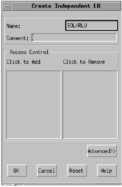Create Independent LU. Instructions on entering information in the window are given in the text following this figure.