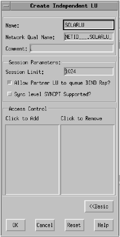 Create Independent LU (advanced). Instructions on entering information in the window are given in the text following this figure.