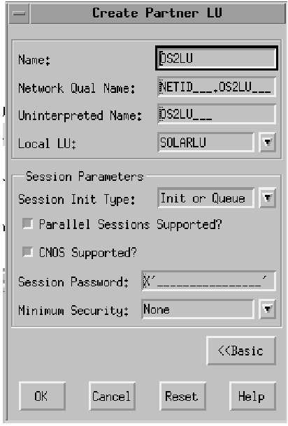 Create Partner LU (advanced). Instructions on entering information in the window are given in the text following this figure.