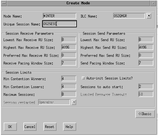 Create Mode (advanced) window. Instructions on entering information in the window are given in the text following this figure.