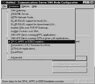 The SNA Node Configuration window. Instructions on using the window follow this figure.