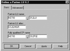 The Define a Partner LU 6.2 property sheet. Instructions on using the sheet follow this figure.