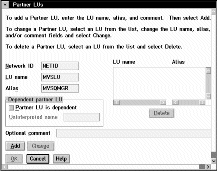 The Partner LUs panel. Instructions on using the panel follow this figure.