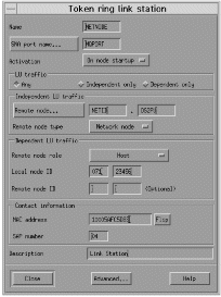 Token ring link station window. Follow the instructions given in the text after this diagram for details on using the window.