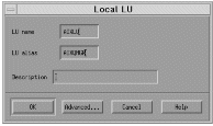 Local LU window. Follow the instructions given in the text after this diagram for details on using the window.