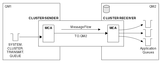 A cluster-sender channel is defined from one queue manager to another within the cluster. Messages can be sent from the cluster transmission queue at the sender end to destination queues at the cluster-receiver end.