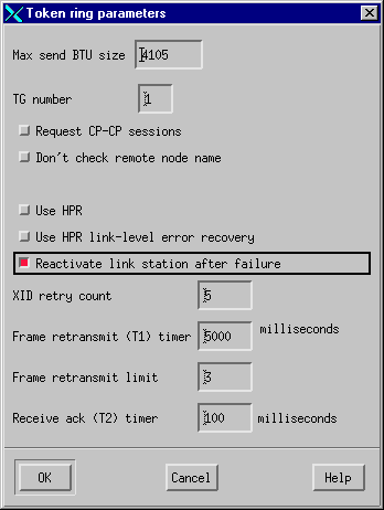 The advanced page of the Token-ring link station definition panel. The instructions that follow explain how to use this panel.