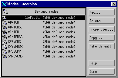 Displaying modes from the APPC selection of the Services pull-down. The instructions that follow guide you through the next step in the process.