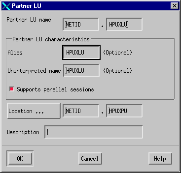 The partner LU definition panel. The instructions that follow explain how to use this panel.