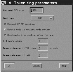 The advanced page of the Token-ring link station definition panel. Instructions for using the panel are given in the text following this figure.